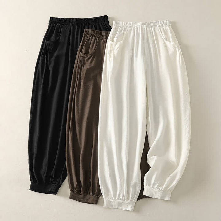Buddha Stones Pantaloni capri harem da donna estivi a tinta unita con elastico in vita. - image 16