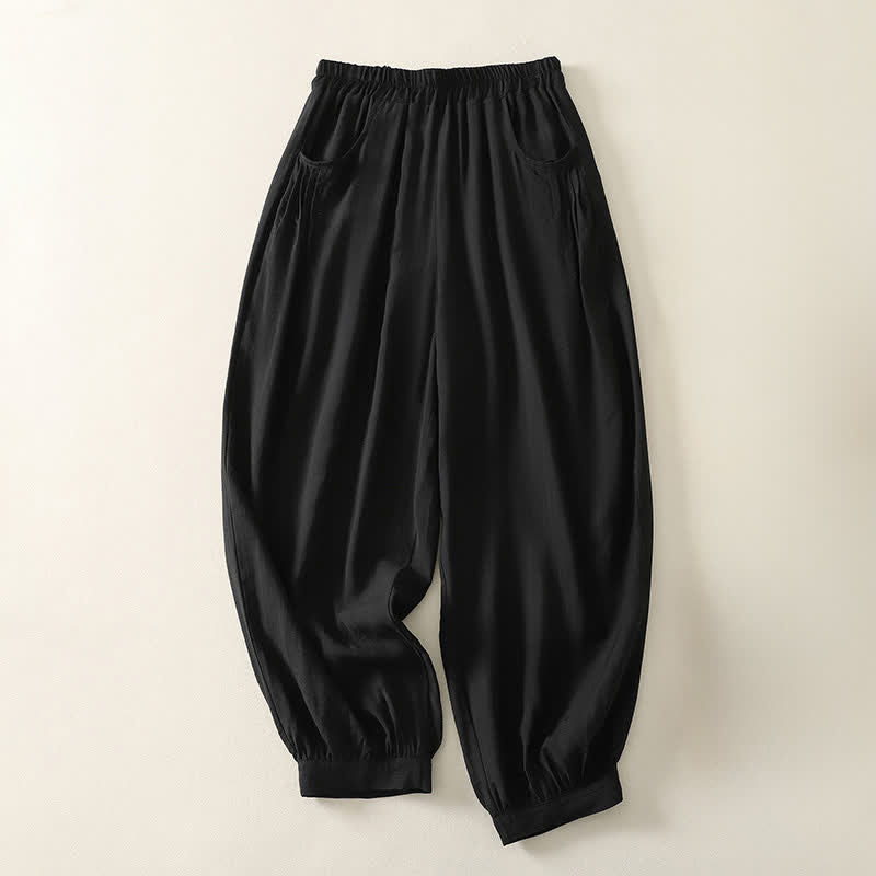 Buddha Stones Pantaloni capri harem da donna estivi a tinta unita con elastico in vita. - Nero - US8-10, UK/AU12-14, EU40-42 (2XL) - image 4