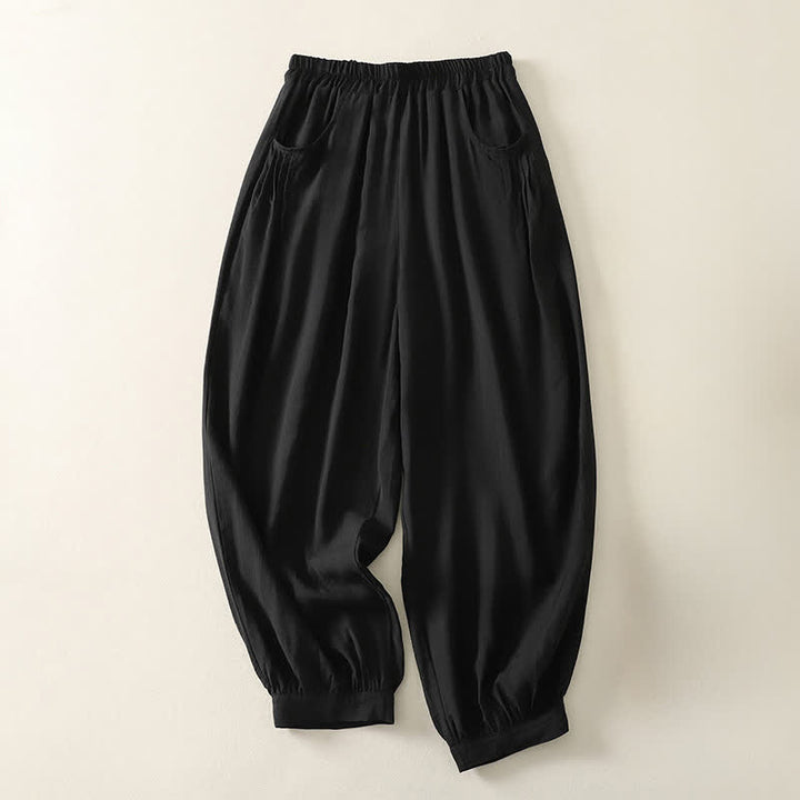 Buddha Stones Pantaloni capri harem da donna estivi a tinta unita con elastico in vita. - Nero - US8-10, UK/AU12-14, EU40-42 (2XL) - image 4