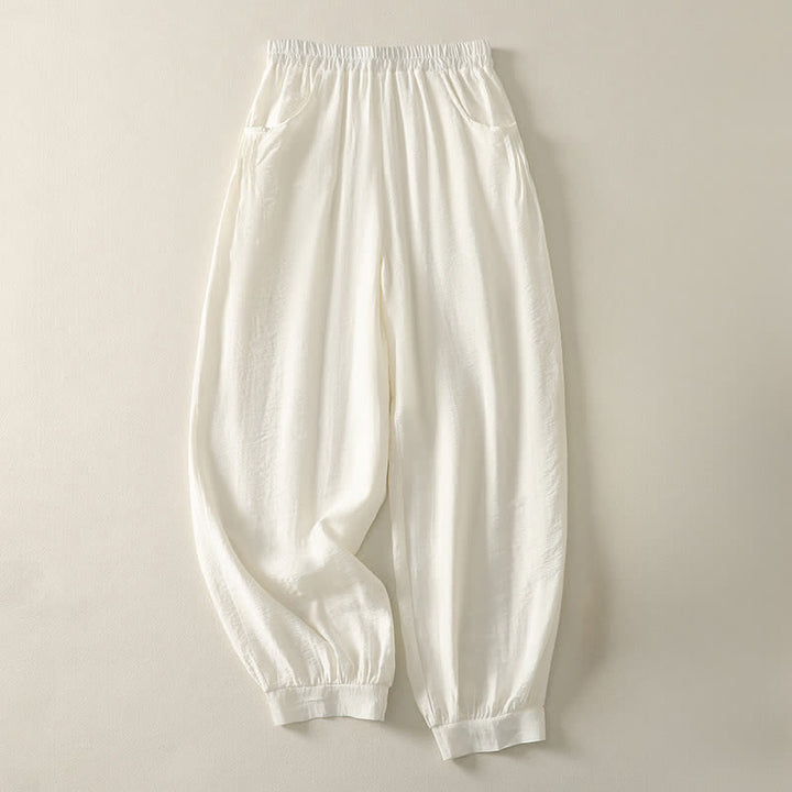 Buddha Stones Pantaloni capri harem da donna estivi a tinta unita con elastico in vita. - Bianco antico - US8-10, UK/AU12-14, EU40-42 (2XL) - image 8