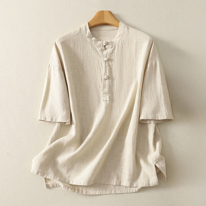 Buddha Stones Camicia da donna estiva a maniche corte in cotone con colletto alla coreana e bottoni. - Biancheria - US8-10, UK/AU12-14, EU40-42 (2XL) - image 5