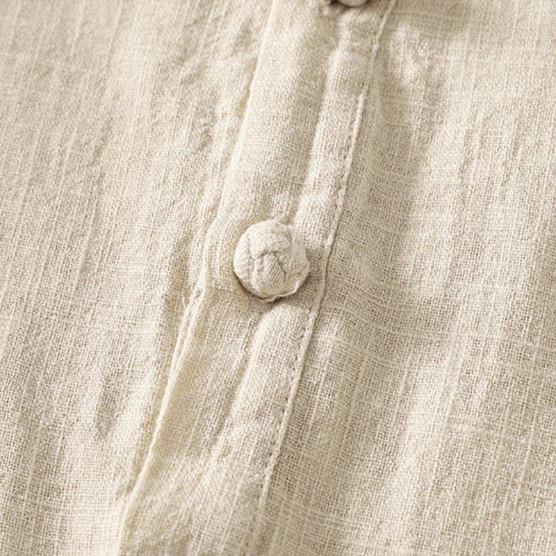 Buddha Stones Camicia da donna estiva a maniche corte in cotone con colletto alla coreana e bottoni. - image 10