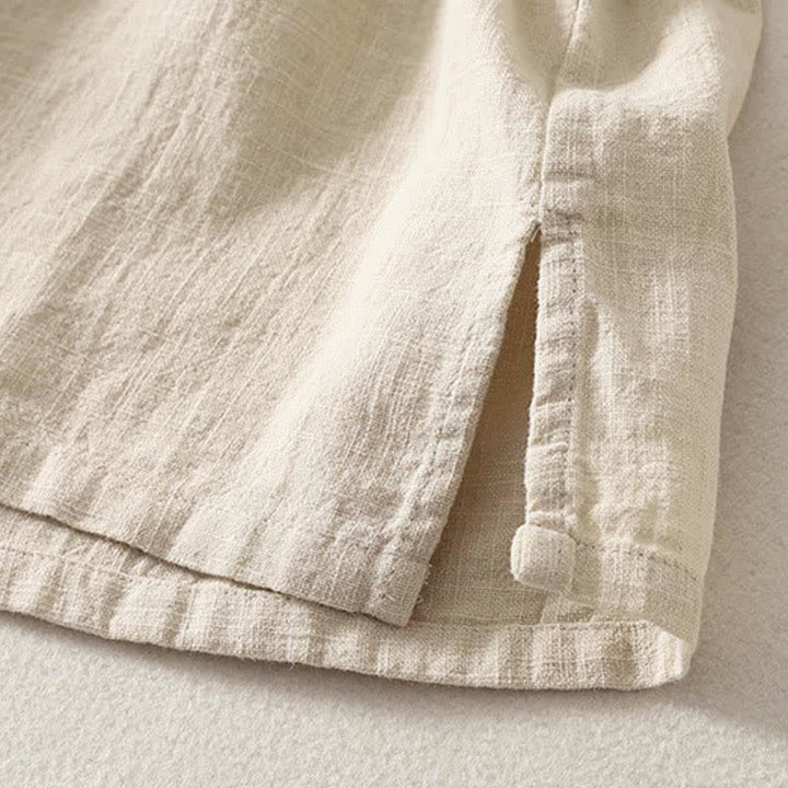 Buddha Stones Camicia da donna estiva a maniche corte in cotone con colletto alla coreana e bottoni. - image 11