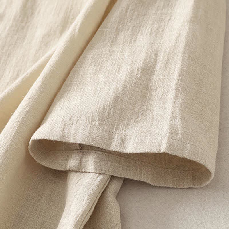 Buddha Stones Camicia da donna estiva a maniche corte in cotone con colletto alla coreana e bottoni. - image 9