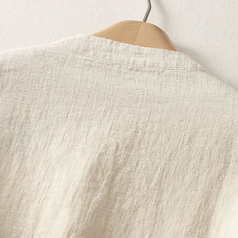 Buddha Stones Camicia da donna estiva a maniche corte in cotone con colletto alla coreana e bottoni. - image 8