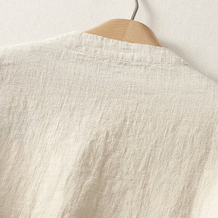Buddha Stones Camicia da donna estiva a maniche corte in cotone con colletto alla coreana e bottoni. - image 8