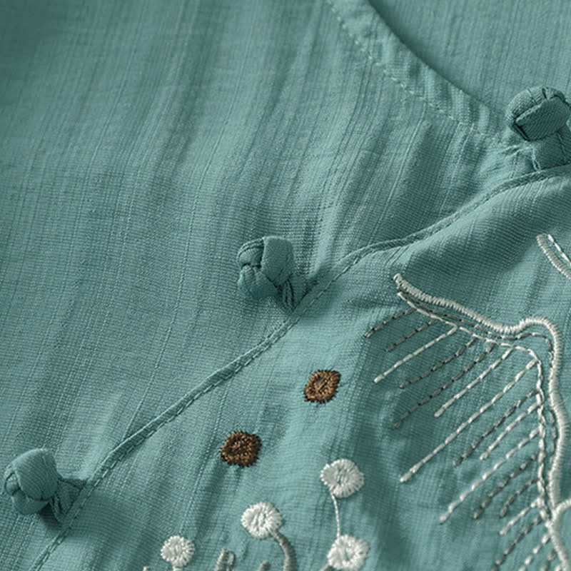 Buddha Stones Camicia da donna a maniche corte con scollo rotondo e ricamo "Summer Mountain". - image 5