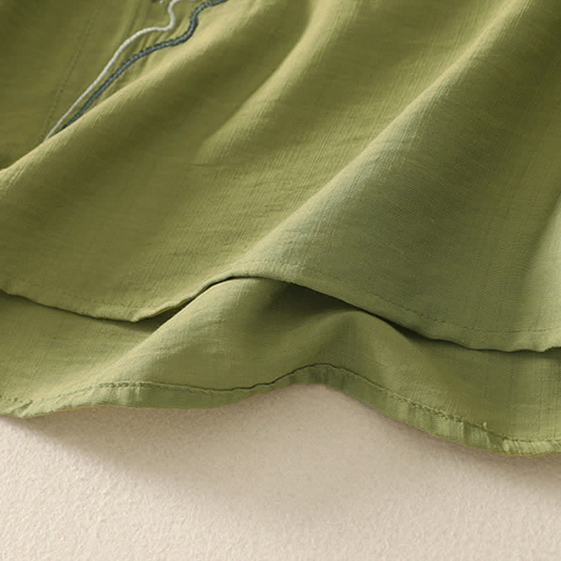 Buddha Stones Camicia da donna a maniche corte con scollo rotondo e ricamo "Summer Mountain". - image 14