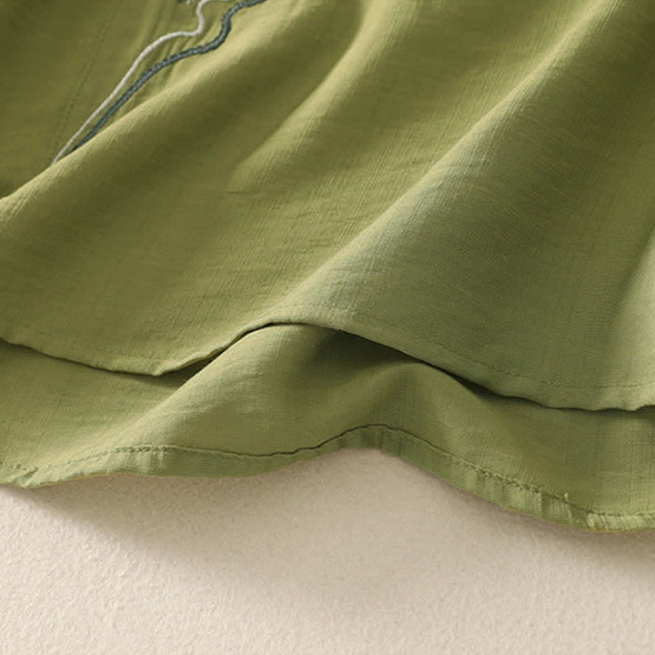 Buddha Stones Camicia da donna a maniche corte con scollo rotondo e ricamo "Summer Mountain". - image 14