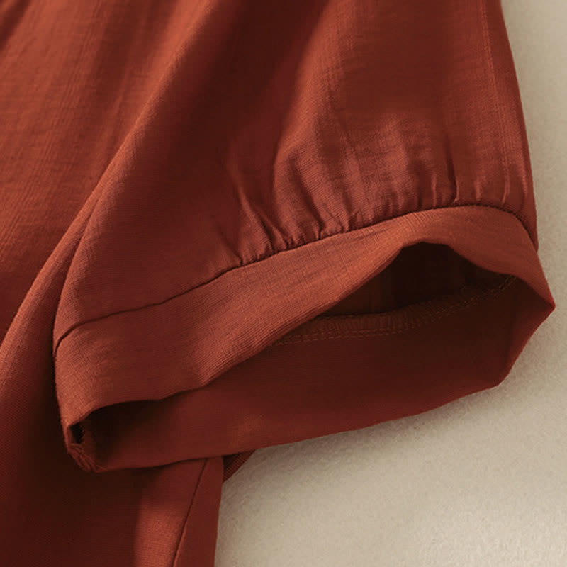 Buddha Stones Camicia da donna a maniche corte con scollo rotondo e ricamo "Summer Mountain". - image 18