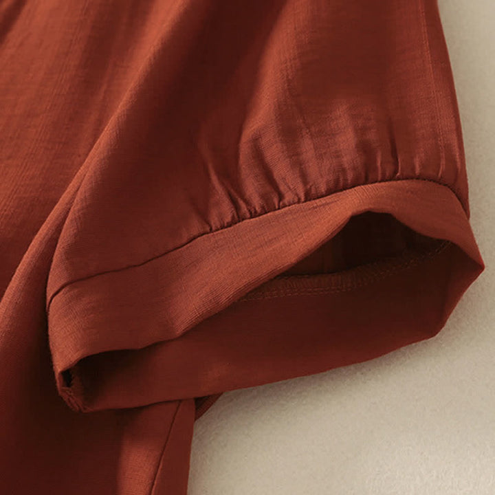 Buddha Stones Camicia da donna a maniche corte con scollo rotondo e ricamo "Summer Mountain". - image 18