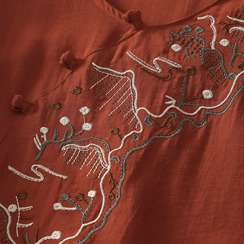 Buddha Stones Camicia da donna a maniche corte con scollo rotondo e ricamo "Summer Mountain". - image 17