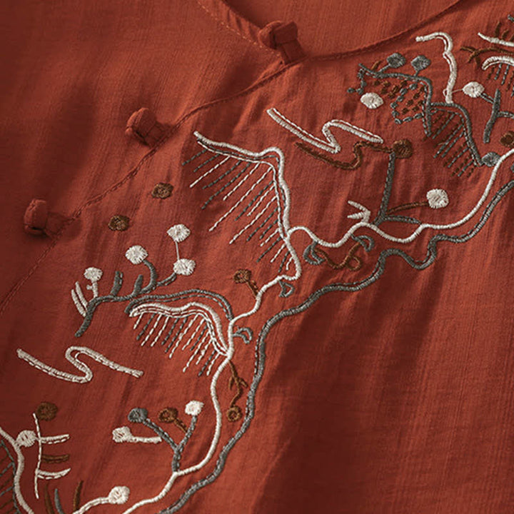 Buddha Stones Camicia da donna a maniche corte con scollo rotondo e ricamo "Summer Mountain". - image 17