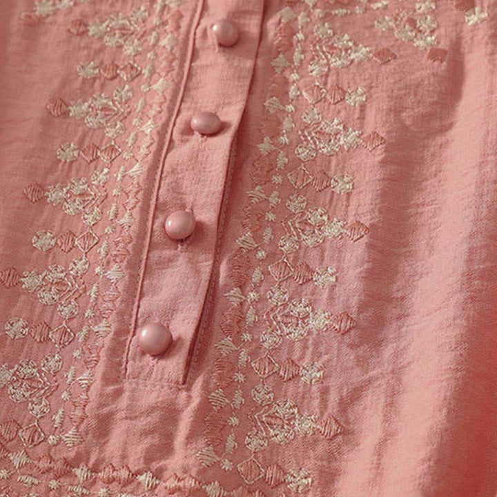 Buddha Stones Camicia da donna a maniche corte in cotone con mezzo bottone e ricami, ideale per la primavera. - image 9