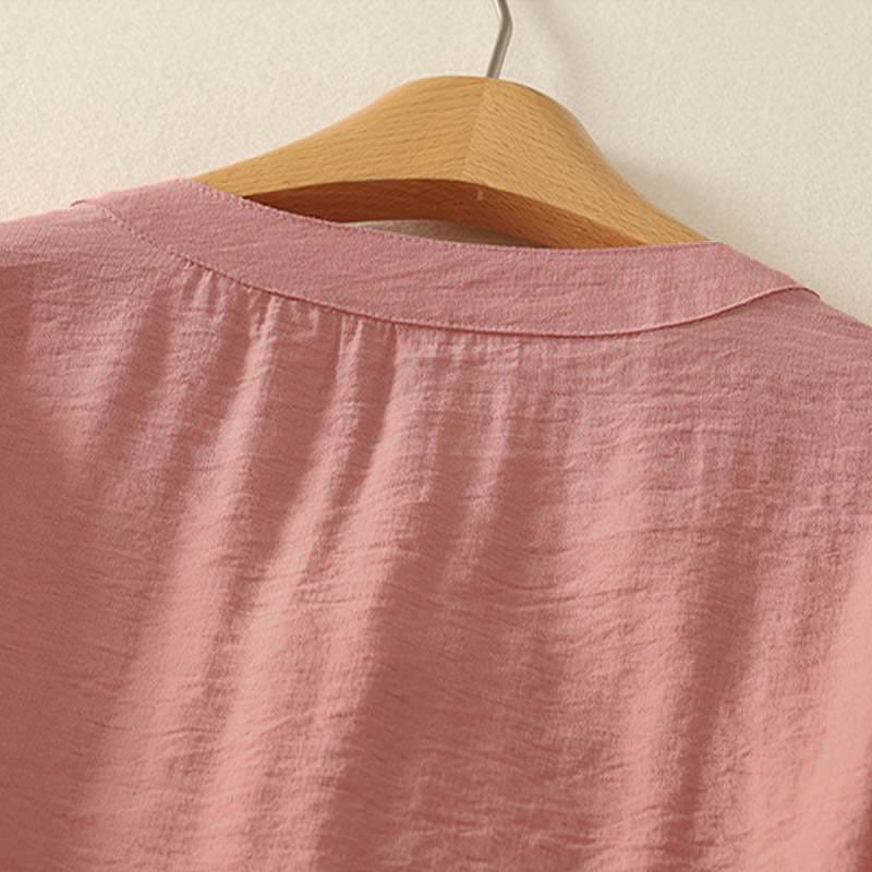 Buddha Stones Camicia da donna a maniche corte in cotone con mezzo bottone e ricami, ideale per la primavera. - image 8