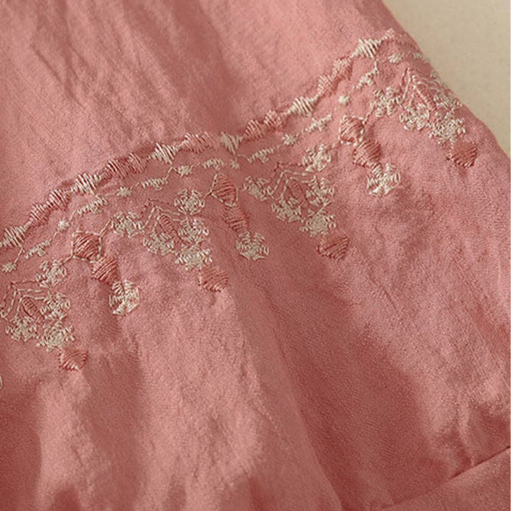 Buddha Stones Camicia da donna a maniche corte in cotone con mezzo bottone e ricami, ideale per la primavera. - image 10