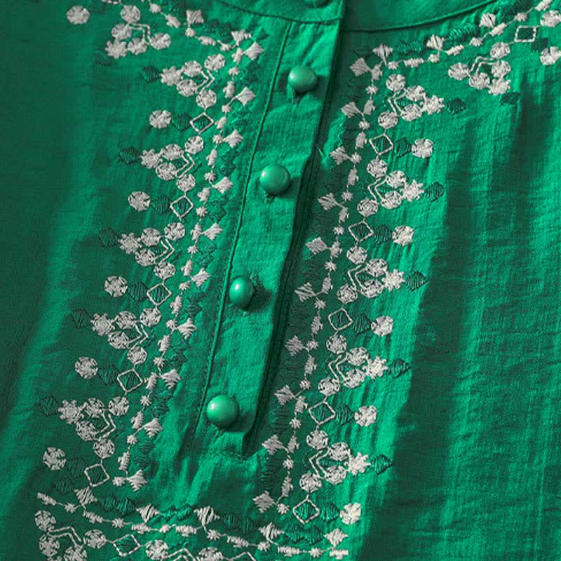 Buddha Stones Camicia da donna a maniche corte in cotone con mezzo bottone e ricami, ideale per la primavera. - image 17