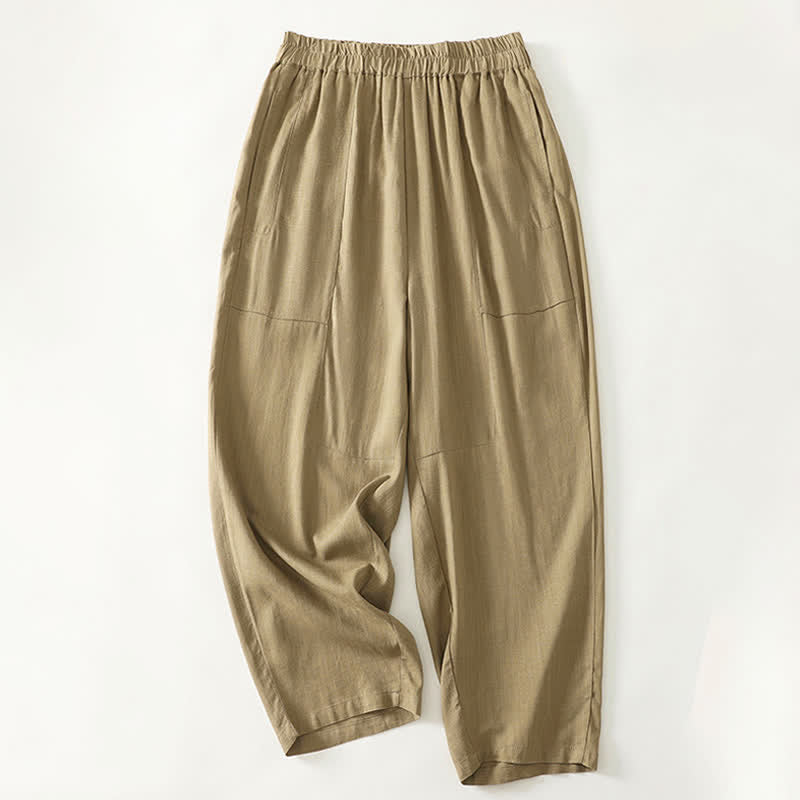 Buddha Stones Pantaloni da donna primaverili a gamba dritta in cotone, tinta unita, con elastico in vita e tasche. - image 1