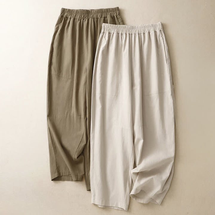 Buddha Stones Pantaloni da donna primaverili a gamba dritta in cotone, tinta unita, con elastico in vita e tasche. - image 15