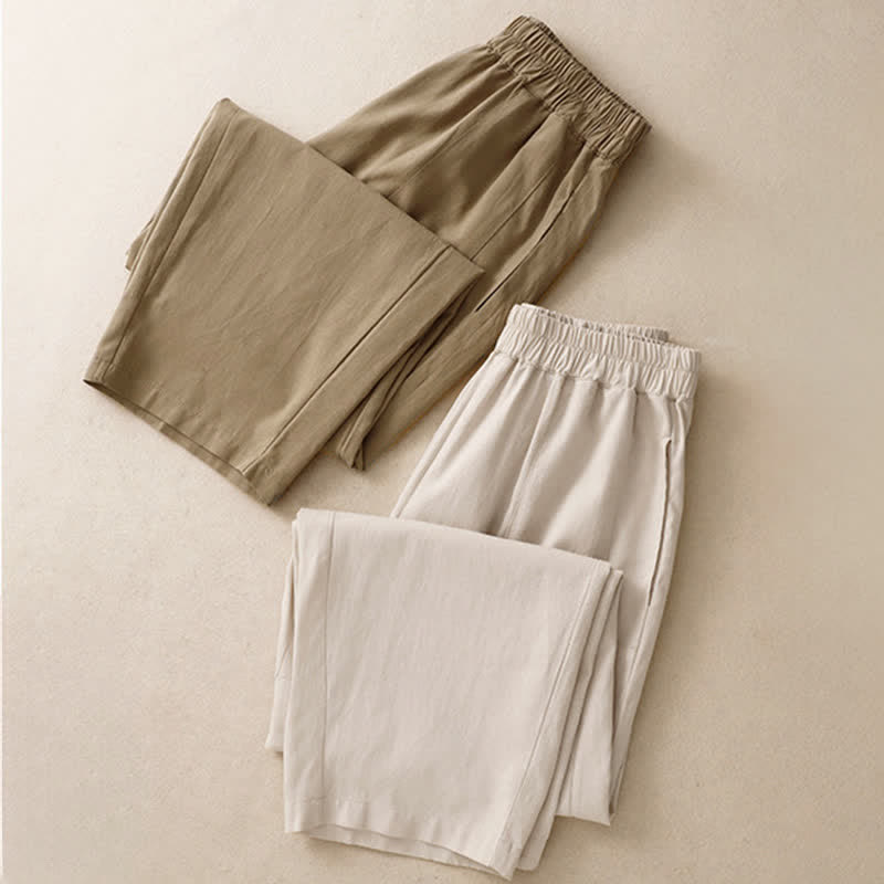 Buddha Stones Pantaloni da donna primaverili a gamba dritta in cotone, tinta unita, con elastico in vita e tasche. - image 17