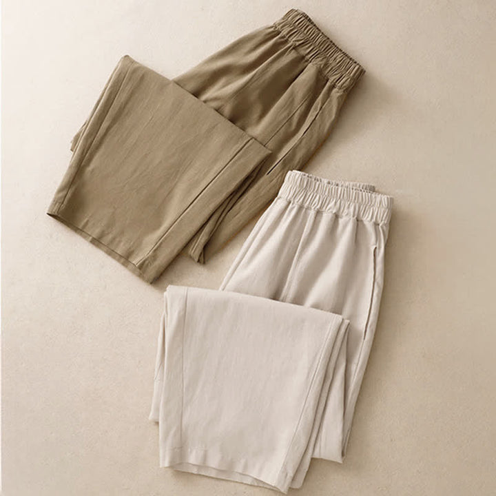 Buddha Stones Pantaloni da donna primaverili a gamba dritta in cotone, tinta unita, con elastico in vita e tasche. - image 17