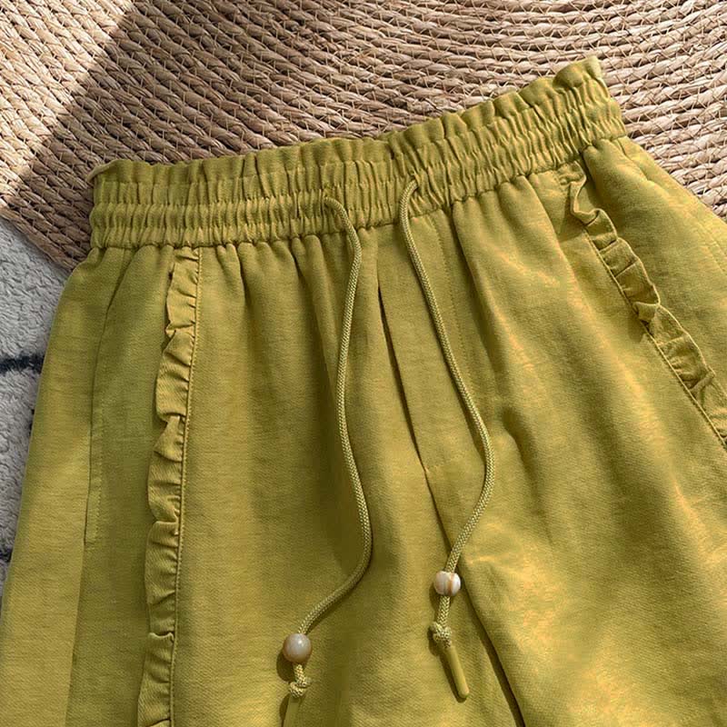 Buddha Stones Pantaloncini estivi da donna con coulisse, volant e vita elasticizzata, con tasche. - image 1