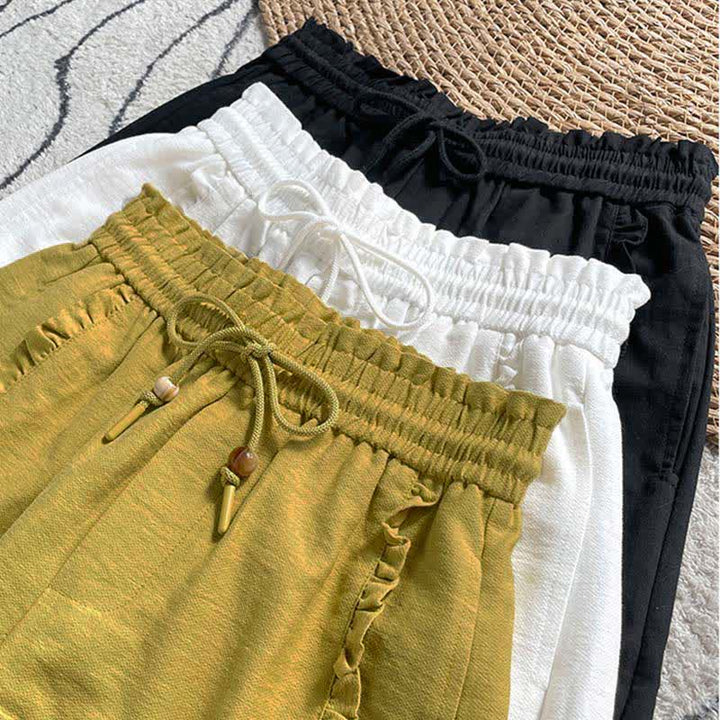 Buddha Stones Pantaloncini estivi da donna con coulisse, volant e vita elasticizzata, con tasche. - image 28