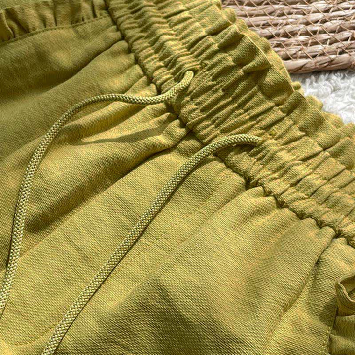 Buddha Stones Pantaloncini estivi da donna con coulisse, volant e vita elasticizzata, con tasche. - image 2