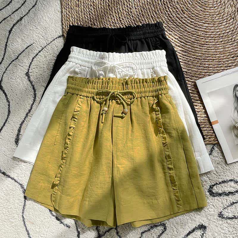 Buddha Stones Pantaloncini estivi da donna con coulisse, volant e vita elasticizzata, con tasche. - image 25