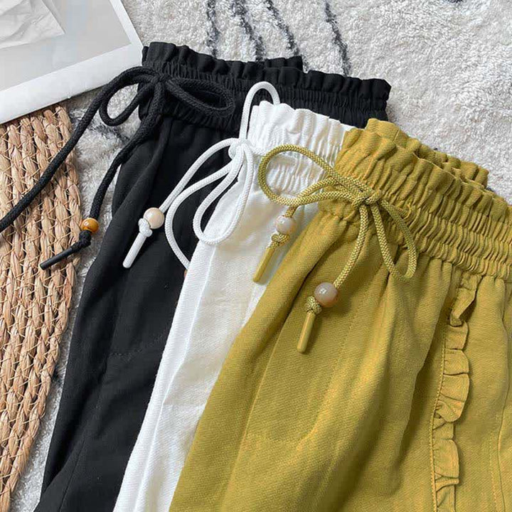 Buddha Stones Pantaloncini estivi da donna con coulisse, volant e vita elasticizzata, con tasche. - image 29