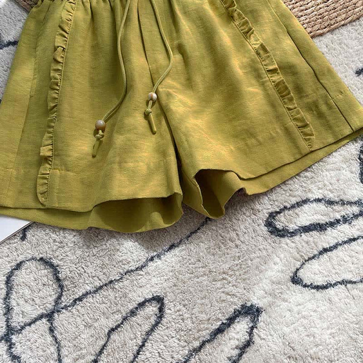 Buddha Stones Pantaloncini estivi da donna con coulisse, volant e vita elasticizzata, con tasche. - image 6