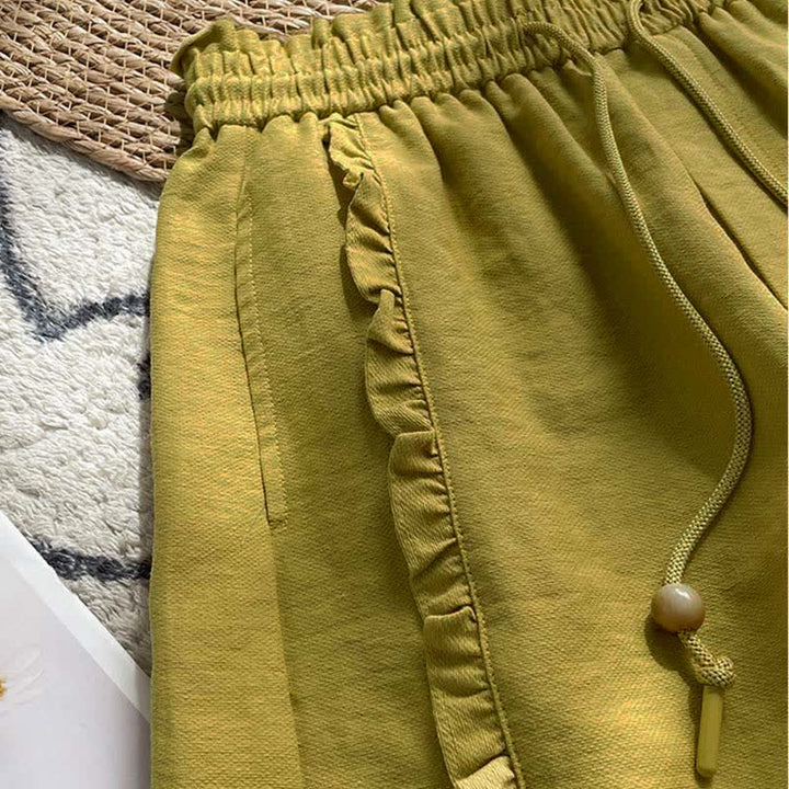 Buddha Stones Pantaloncini estivi da donna con coulisse, volant e vita elasticizzata, con tasche. - image 3
