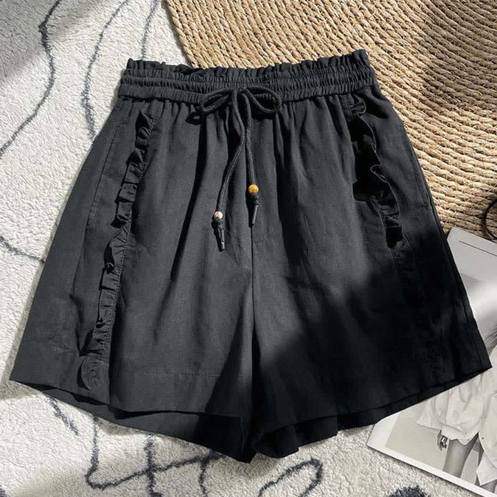 Buddha Stones Pantaloncini estivi da donna con coulisse, volant e vita elasticizzata, con tasche. - Nero - US8-10, UK/AU12-14, EU40-42 (2XL) - image 7