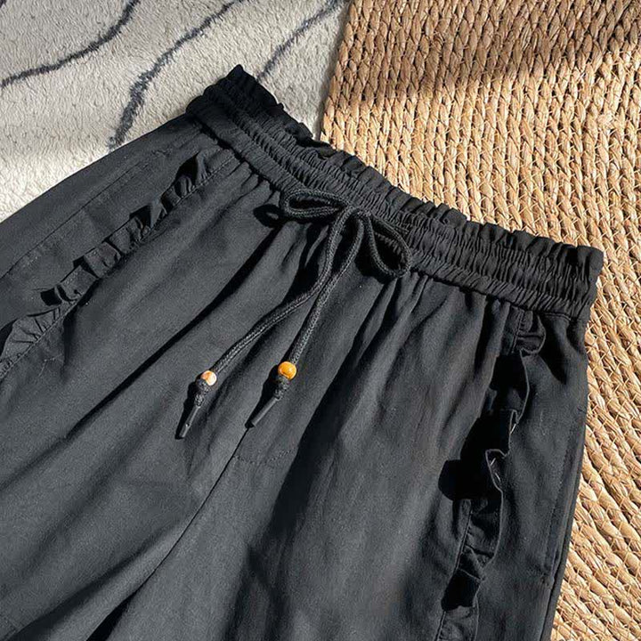 Buddha Stones Pantaloncini estivi da donna con coulisse, volant e vita elasticizzata, con tasche. - image 9