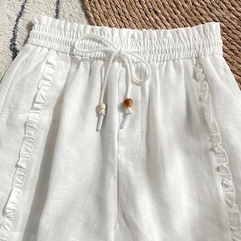Buddha Stones Pantaloncini estivi da donna con coulisse, volant e vita elasticizzata, con tasche. - image 16