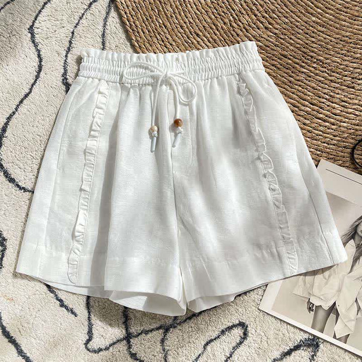 Buddha Stones Pantaloncini estivi da donna con coulisse, volant e vita elasticizzata, con tasche. - Bianco - US8-10, UK/AU12-14, EU40-42 (2XL) - image 13