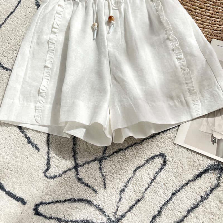 Buddha Stones Pantaloncini estivi da donna con coulisse, volant e vita elasticizzata, con tasche. - image 15
