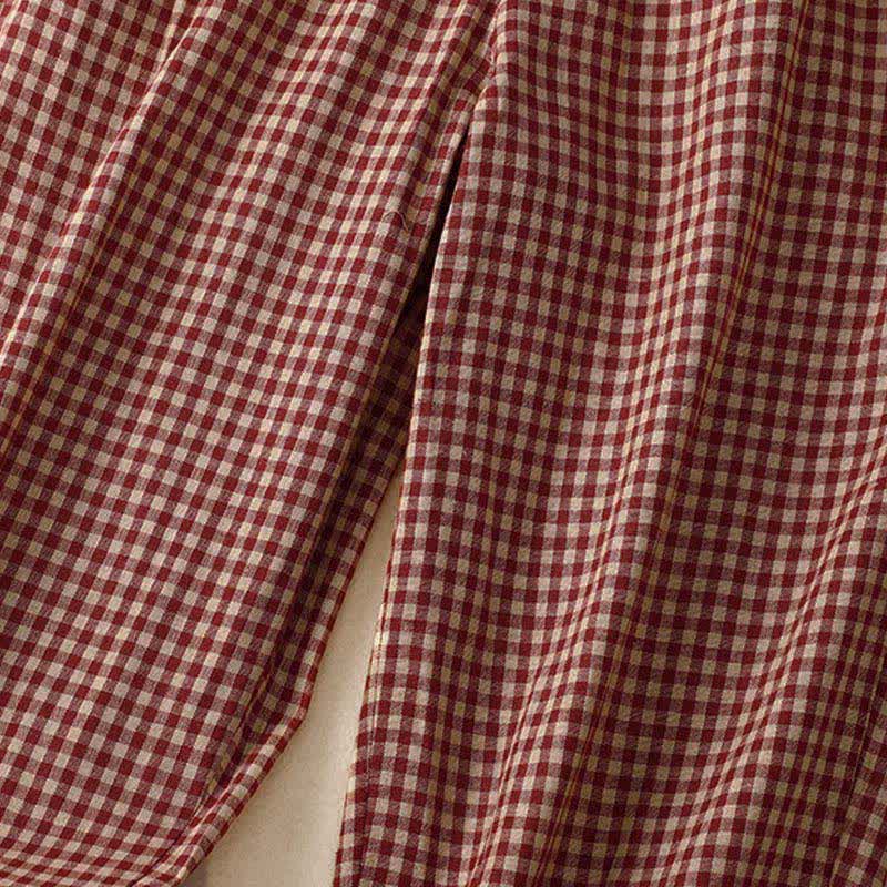 Buddha Stones Pantaloni estivi a quadri con elastico in vita e gamba affusolata da donna, corti e con tasche. - image 3