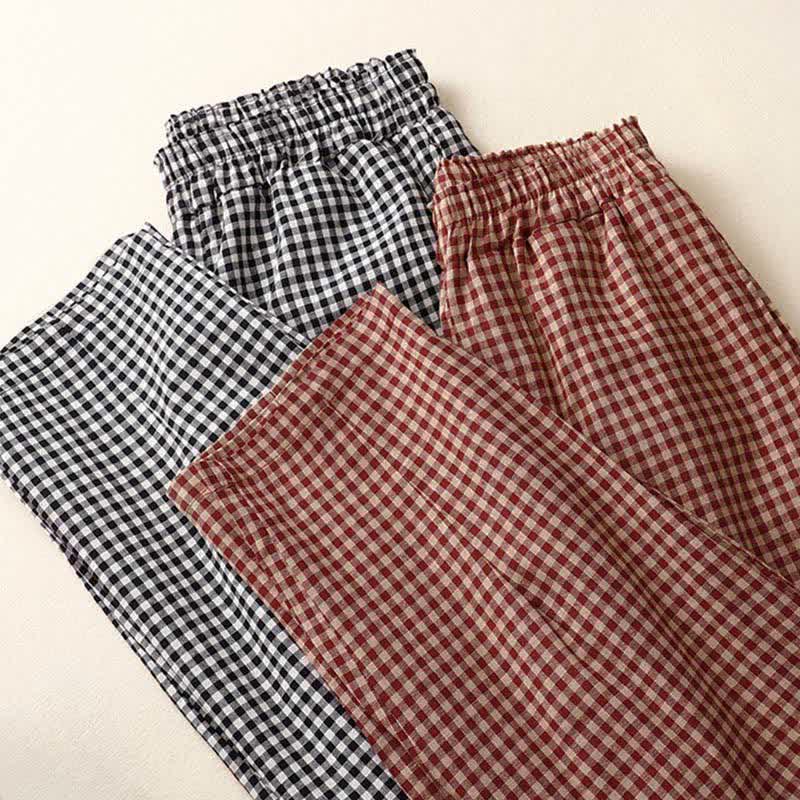 Buddha Stones Pantaloni estivi a quadri con elastico in vita e gamba affusolata da donna, corti e con tasche. - image 16