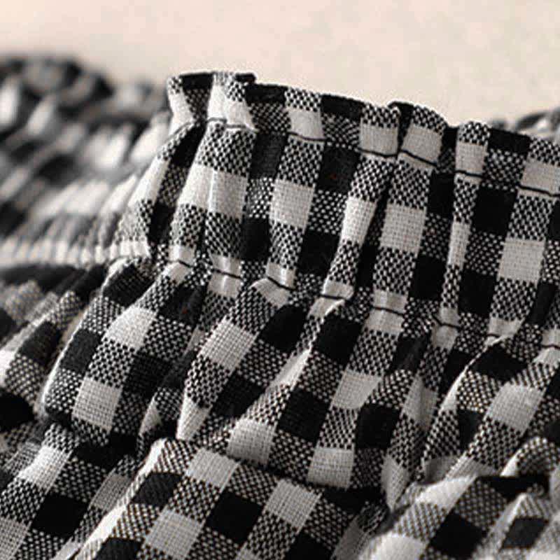 Buddha Stones Pantaloni estivi a quadri con elastico in vita e gamba affusolata da donna, corti e con tasche. - image 9