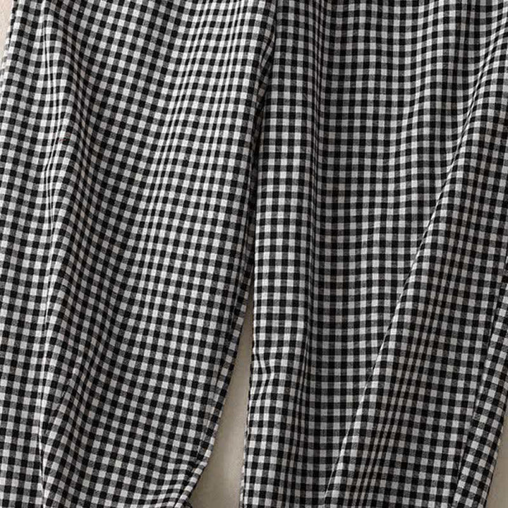 Buddha Stones Pantaloni estivi a quadri con elastico in vita e gamba affusolata da donna, corti e con tasche. - image 12