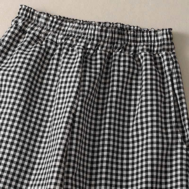 Buddha Stones Pantaloni estivi a quadri con elastico in vita e gamba affusolata da donna, corti e con tasche. - image 8