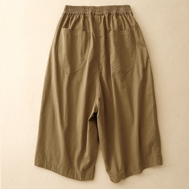 Buddha Stones Pantaloni corti da donna estivi in ​​cotone con elastico in vita e tasche. - image 1