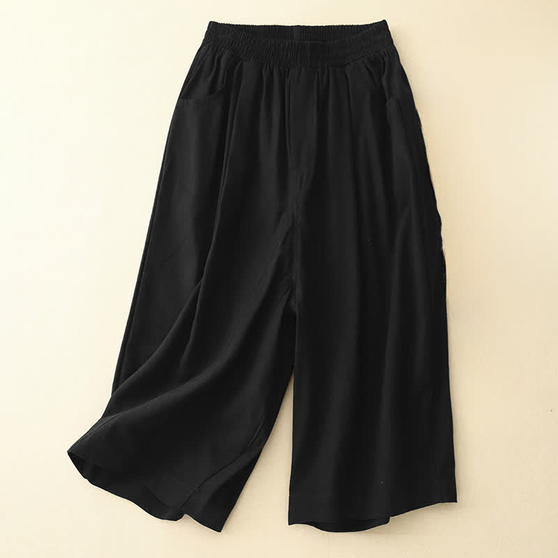 Buddha Stones Pantaloni corti da donna estivi in ​​cotone con elastico in vita e tasche. - Nero - US8-10, UK/AU12-14, EU40-42 (2XL) - image 9