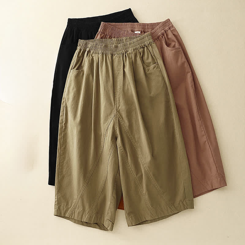 Buddha Stones Pantaloni corti da donna estivi in ​​cotone con elastico in vita e tasche. - image 19