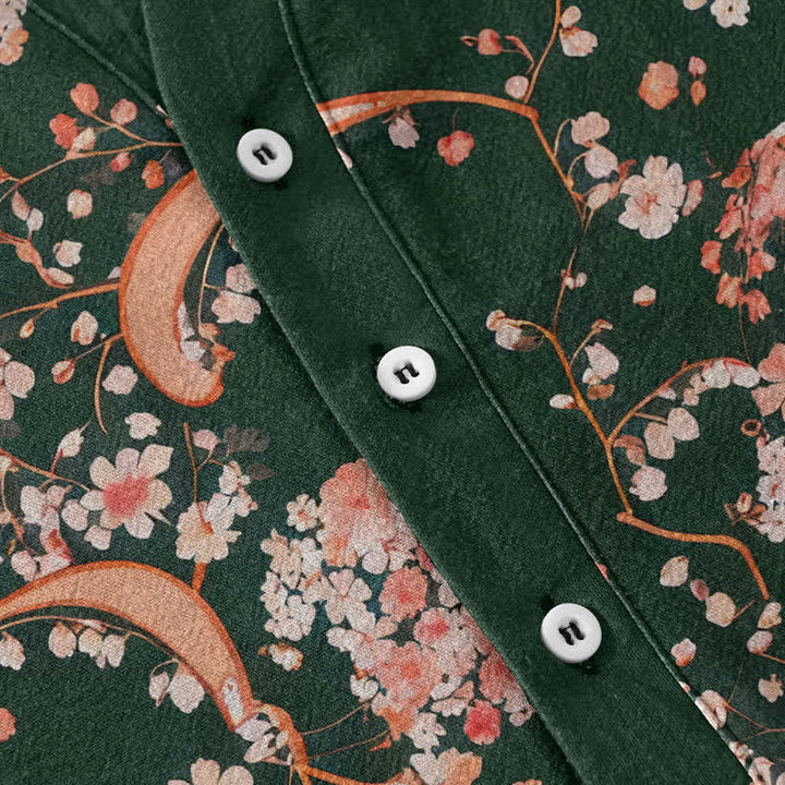 Buddha Stones Camicia da uomo Henley a maniche corte con mezza abbottonatura, rosa, in cotone e fantasia floreale. - image 13