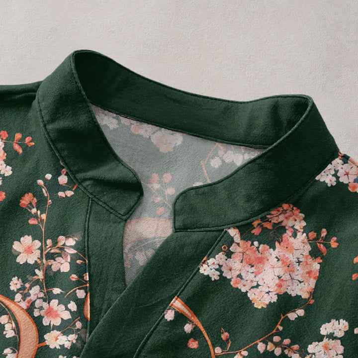 Buddha Stones Camicia da uomo Henley a maniche corte con mezza abbottonatura, rosa, in cotone e fantasia floreale. - image 12