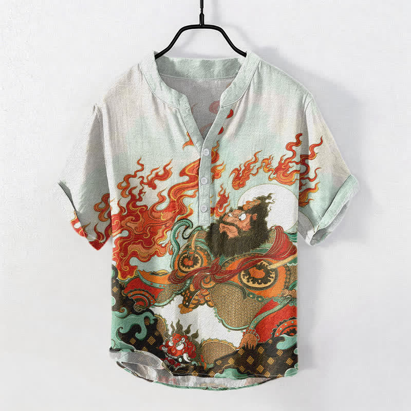 Buddha Stones Camicia da uomo a maniche corte con mezza abbottonatura e stampa "Mythic Flame" in cotone. - Melata - US/UK/AU50, EU60 (5XL) - image 5