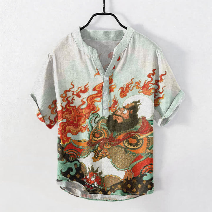 Buddha Stones Camicia da uomo a maniche corte con mezza abbottonatura e stampa "Mythic Flame" in cotone. - Melata - US/UK/AU50, EU60 (5XL) - image 5