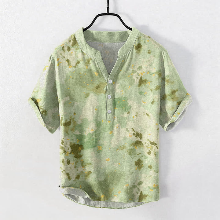 Buddha Stones Camicia da uomo a maniche corte con bottoni a metà, in cotone, con stampa acquerello. - Verde pallido - US/UK/AU50, EU60 (5XL) - image 5